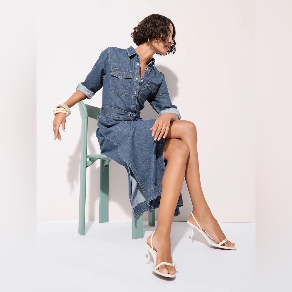 Friends Like These Blue‎ Denim Belted Midaxi Dress.